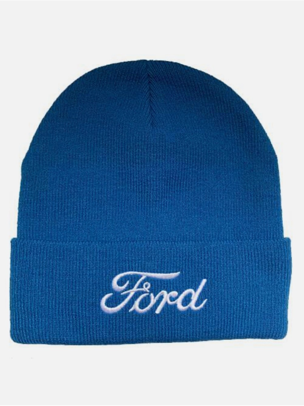 Ford Blue Knit Beanie with White Script Logo
